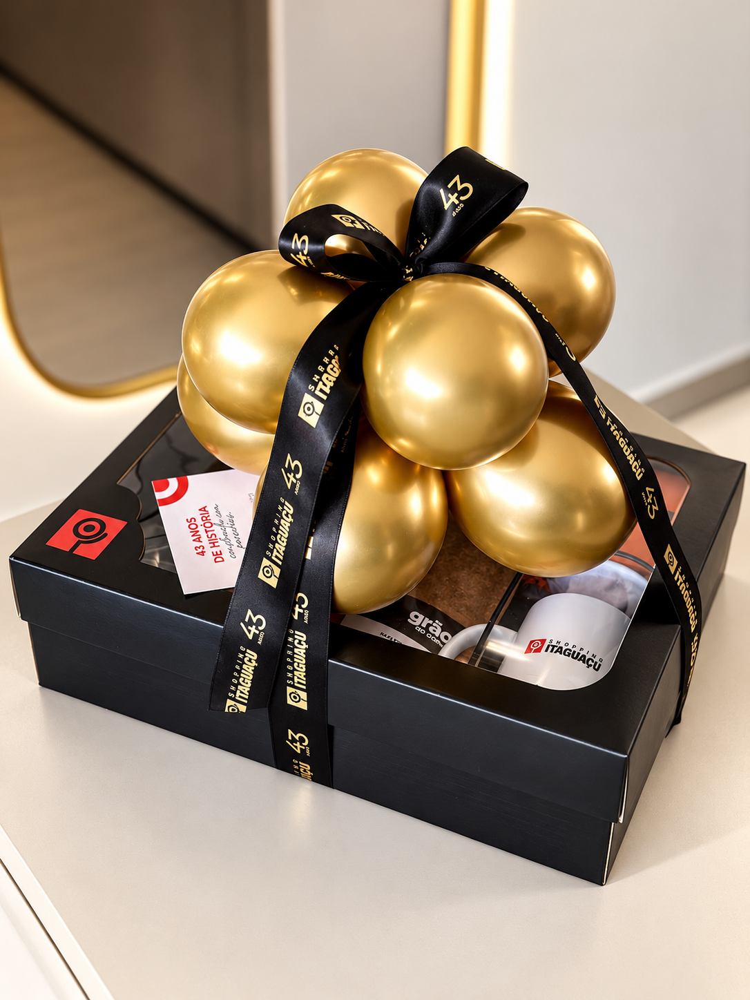Projeto de presente corporativo personalizado desenvolvido pela Coziness para Shopping Itaguaçu