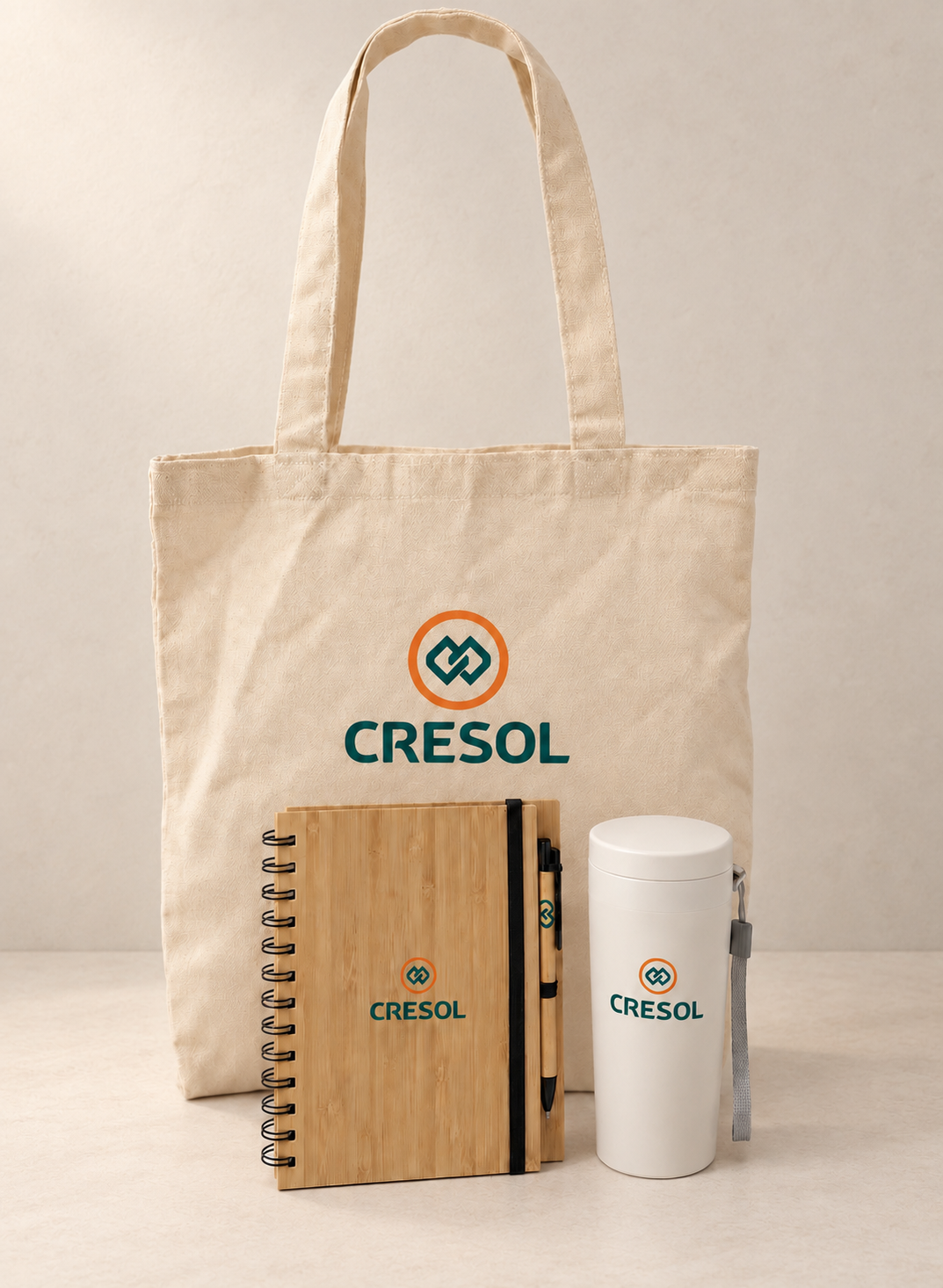 Kit Eco Mind personalizado com sacola, caderno, caneta e copo