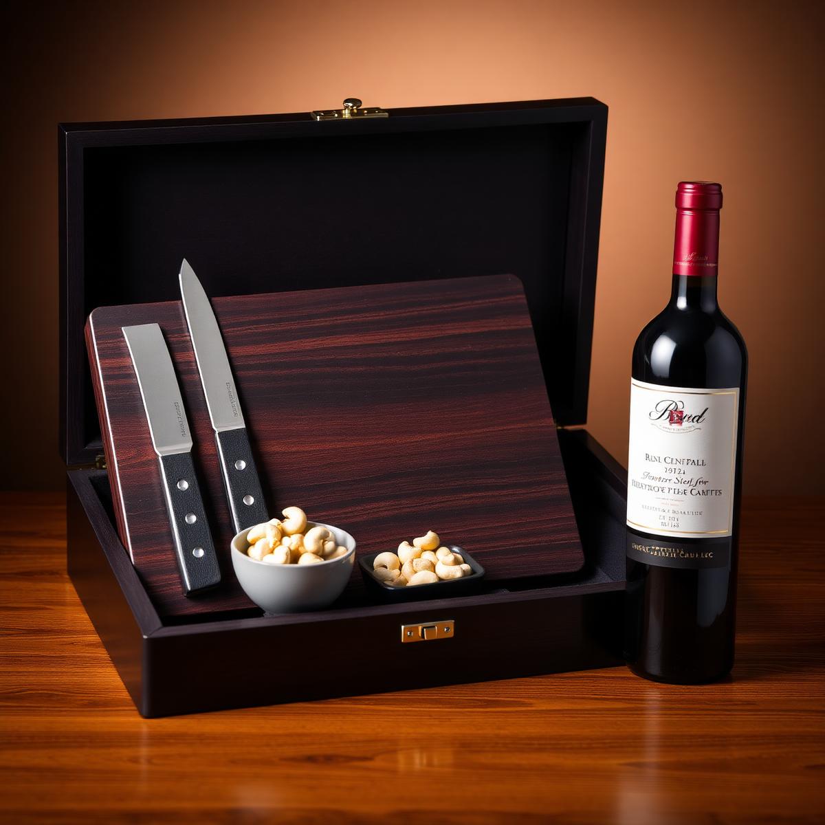 The Godfather — Maleta luxo The Godfather com tábua, facas, castanhas e vinho